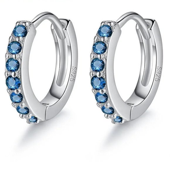 Small Different Colored CZ Diamond Huggy Loop Earrings,  925 Sterling Silver! - Picture 5 of 7